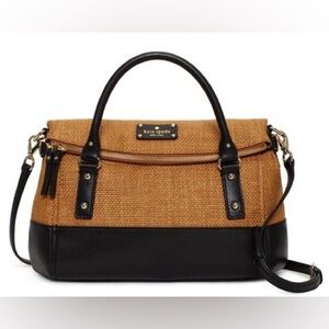 Kate Spade Woven Raffia and Leather Leslie Foldover Satchel